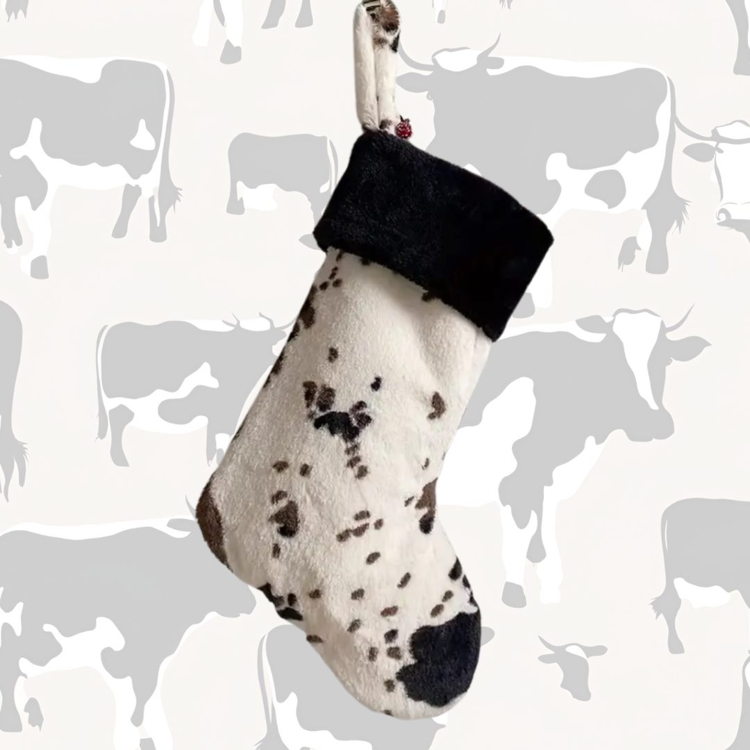 Cowprint Christmas Stocking - Black Top
