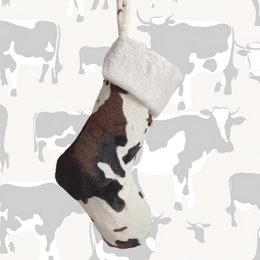 Cowprint Christmas Stocking - White Top