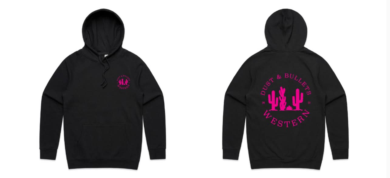 Outback Classic Supply Western Style Hoodie in Black (Pink Print)