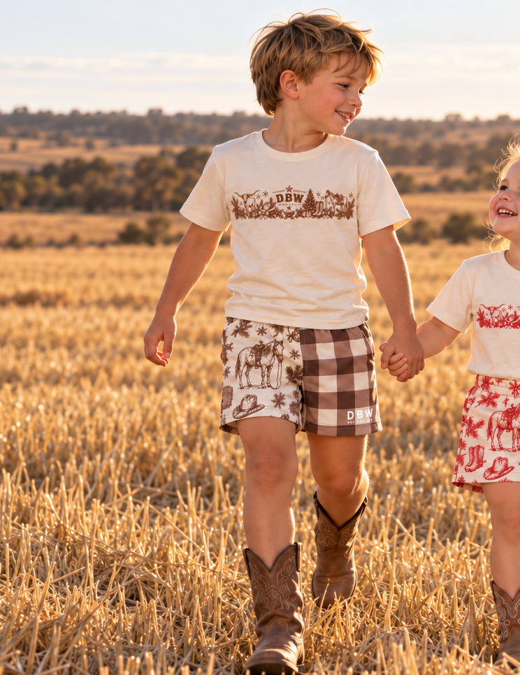 Kids Country Christmas Tee – Brown Print