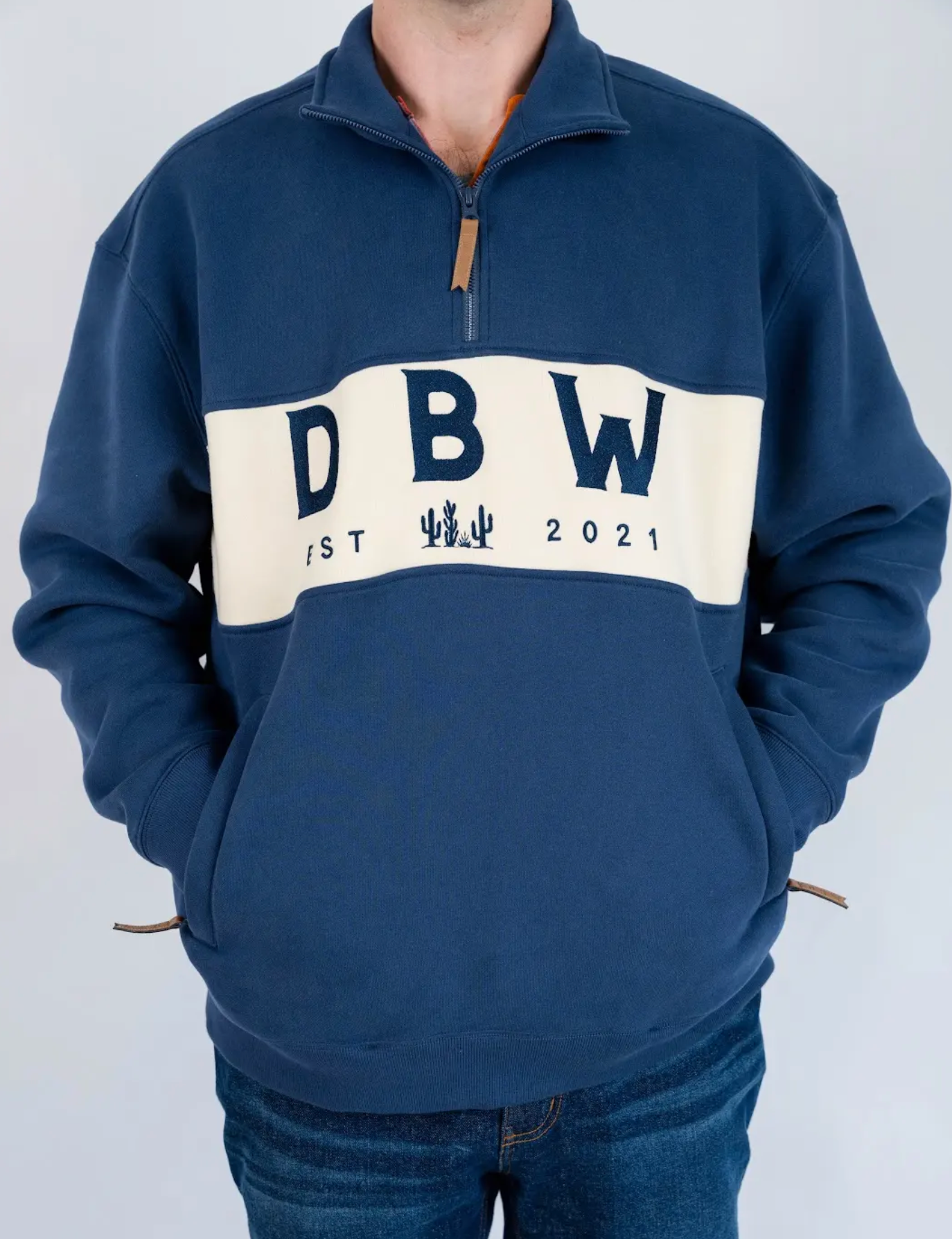 DBW Staple Half Zip Jumper - Navy + Cream