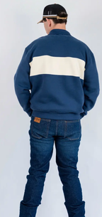 DBW Staple Half Zip Jumper - Navy + Cream