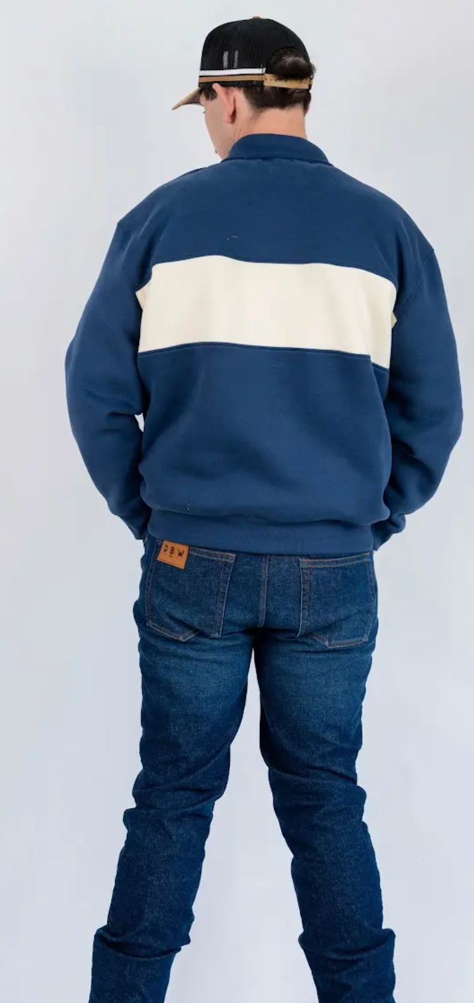DBW Staple Half Zip Jumper - Navy + Cream