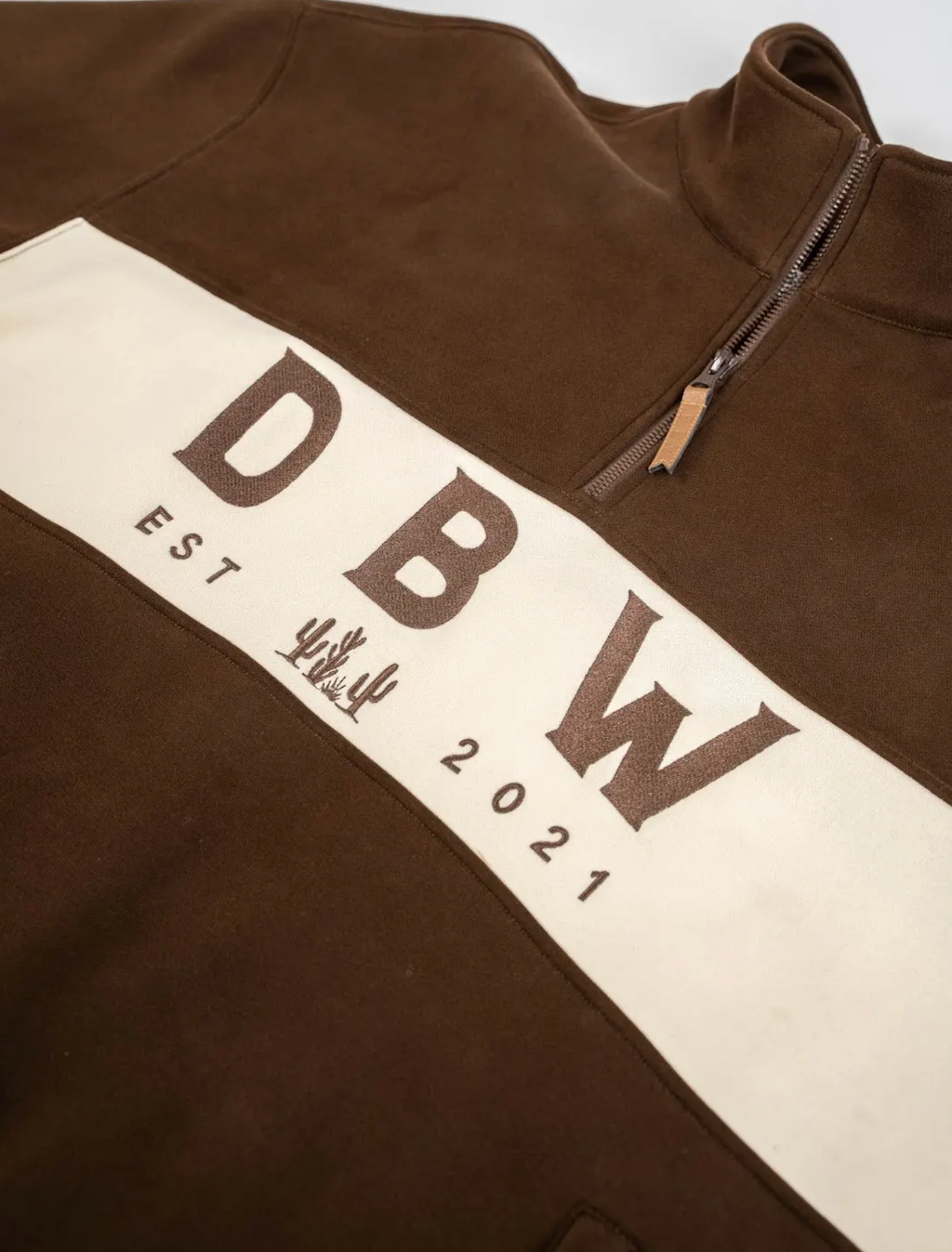DBW Staple Half Zip Jumper - Brown + Cream
