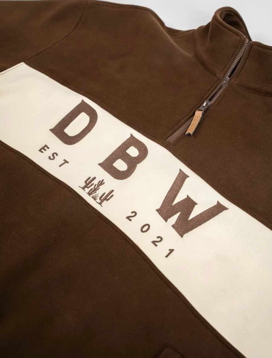 KIDS - Staple 1/4 Zip Jumper - Brown + Cream