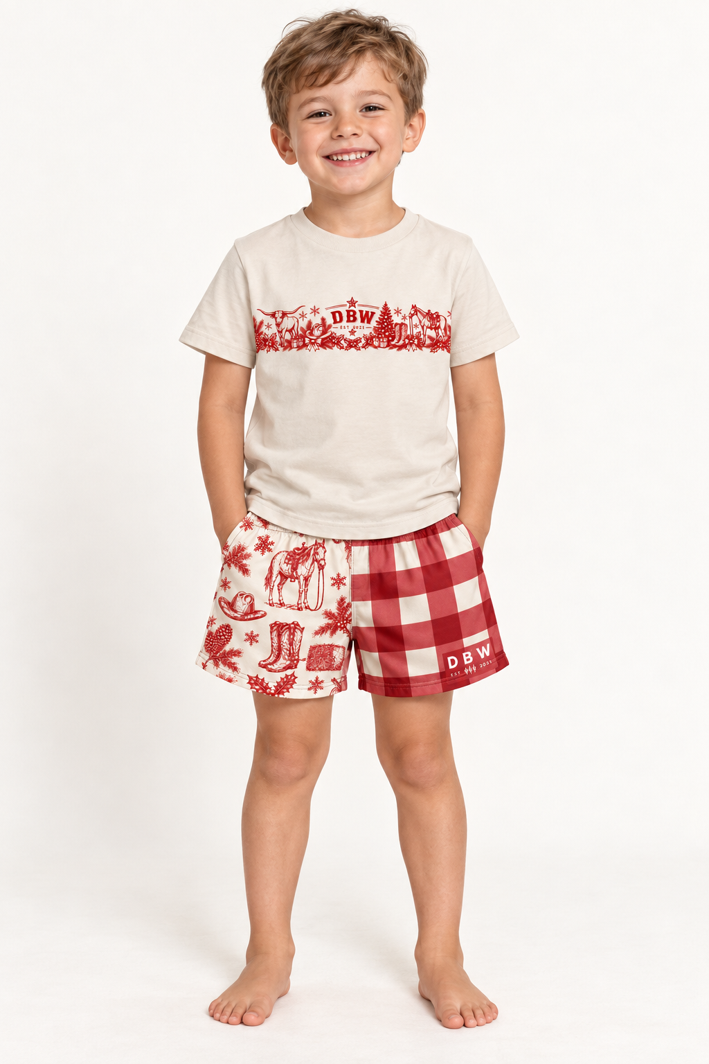 Kids Country Christmas Tee – Red Print