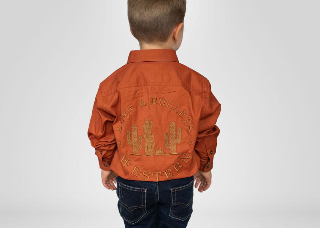 Kids Outback Western Work Shirt in Brown