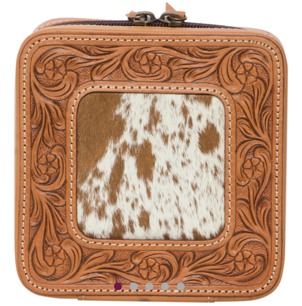 Hand Tooled Leather and Cowhide jewellery box